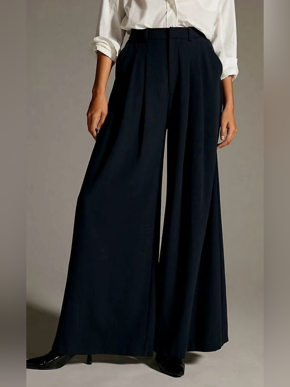 Anthropologie Maeve Pleated Trousers Black Wide-Leg High-Rise Trousers - Picture 2 of 13